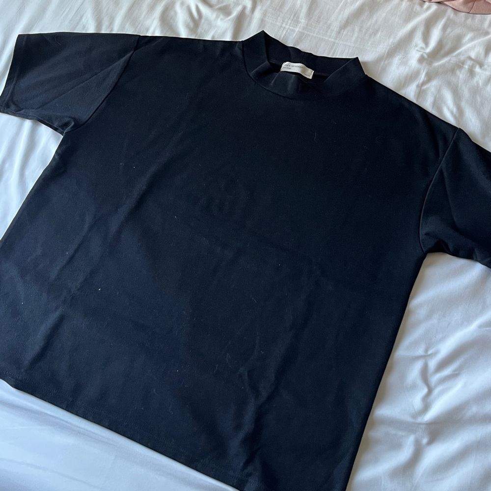 [NEW] Japanese Collared Cropped Black Short Sleeve T-Shirt Boxy Fit